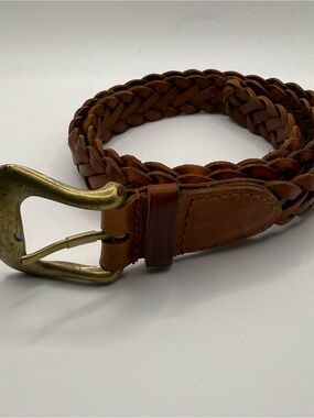 Woven Leather Waist Belt in Brown with Brass Buckle